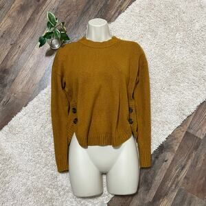 Madewell XS Mustard Yellow Merino Wool Crewneck Side Button Pullover Sweater